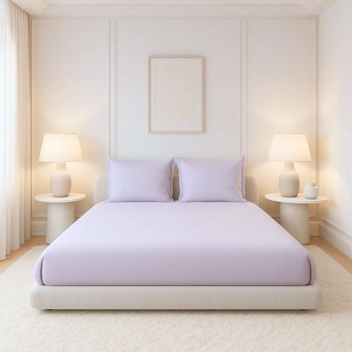 400TC Percale 100 Cotton Bedsheet Set with Pillow Covers in Lavender 1