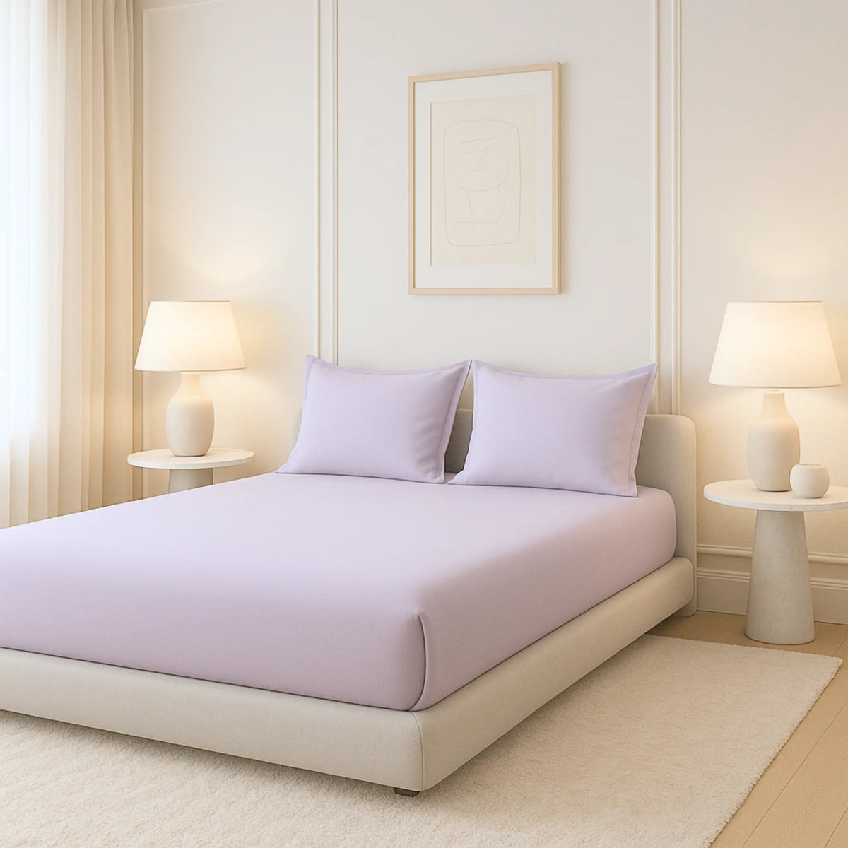 400TC Percale 100 Cotton Bedsheet Set with Pillow Covers in Lavender 2
