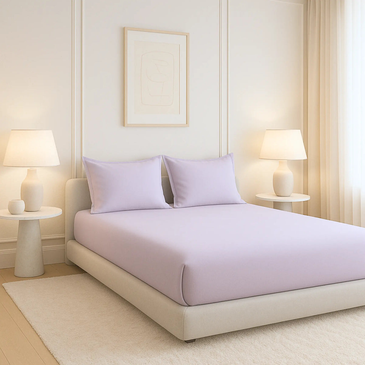 400TC Percale 100 Cotton Bedsheet Set with Pillow Covers in Lavender 3