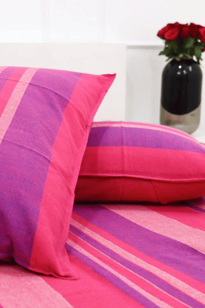 Handloom Cotton Bedsheet with Two Pillow Covers King Size Pink