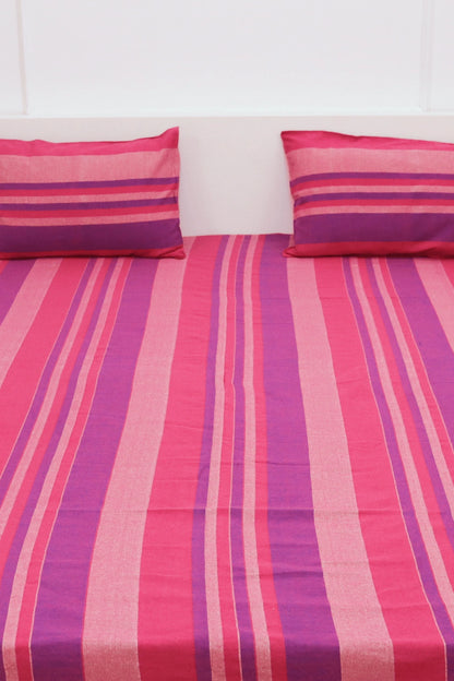 Handloom Cotton Bedsheet with Two Pillow Covers King Size Pink