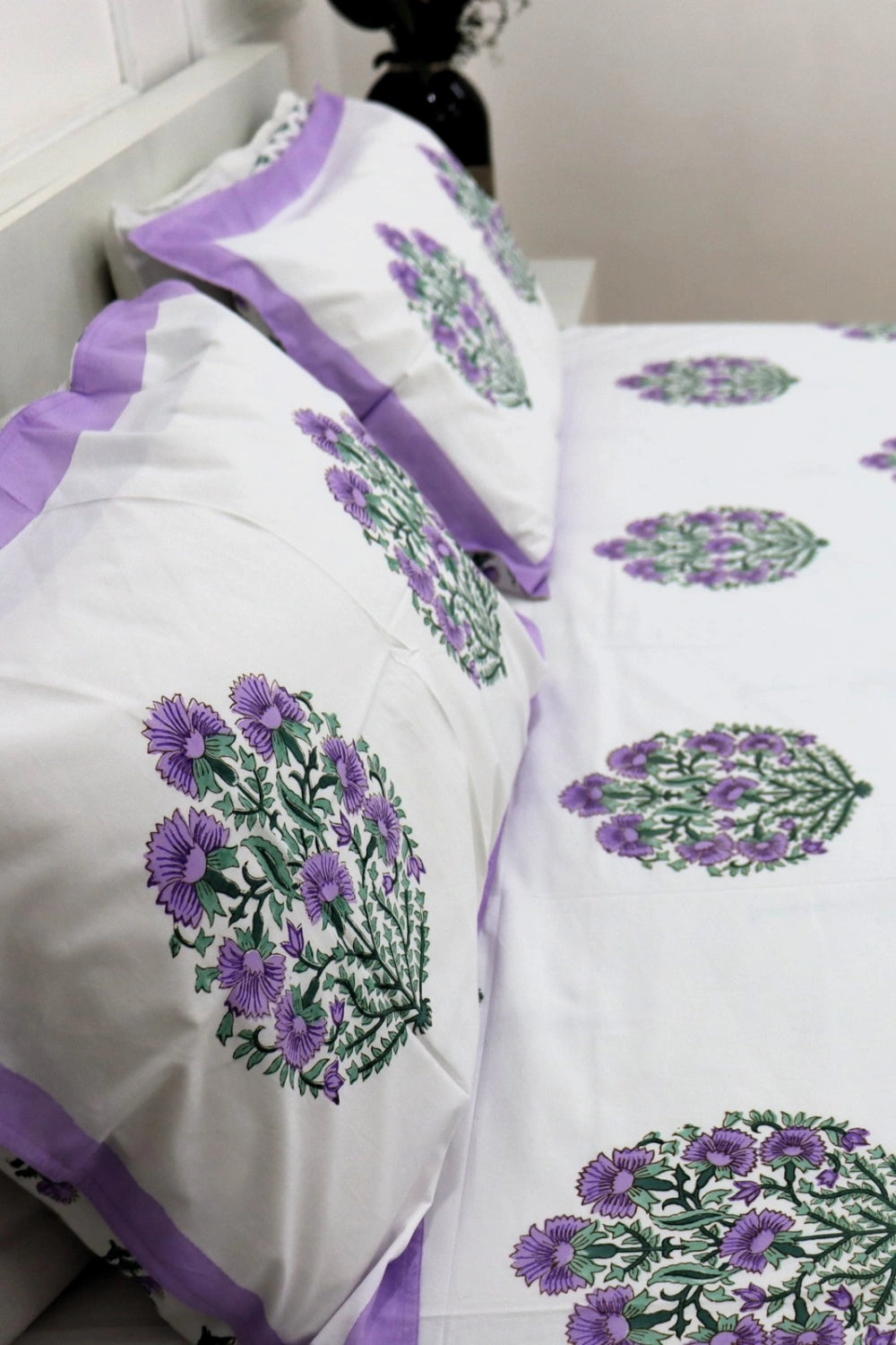 Ramya Hand Block Soft Cotton Bedsheet with 2 Pillow Covers 108*108 inches Purple