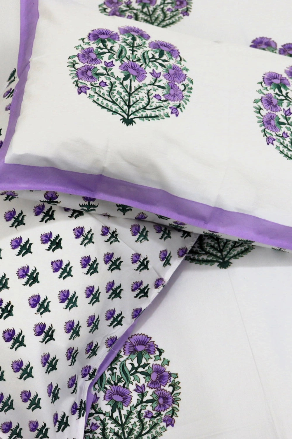 Ramya Hand Block Soft Cotton Bedsheet with 2 Pillow Covers 108*108 inches Purple