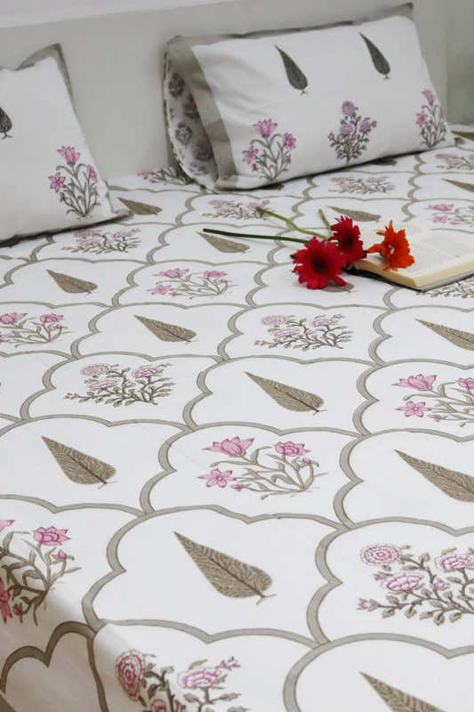 Veda Hand Block Soft Cotton Bedsheet with 2 Pillow Covers Brown