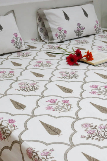 Veda Hand Block Soft Cotton Bedsheet with 2 Pillow Covers Brown
