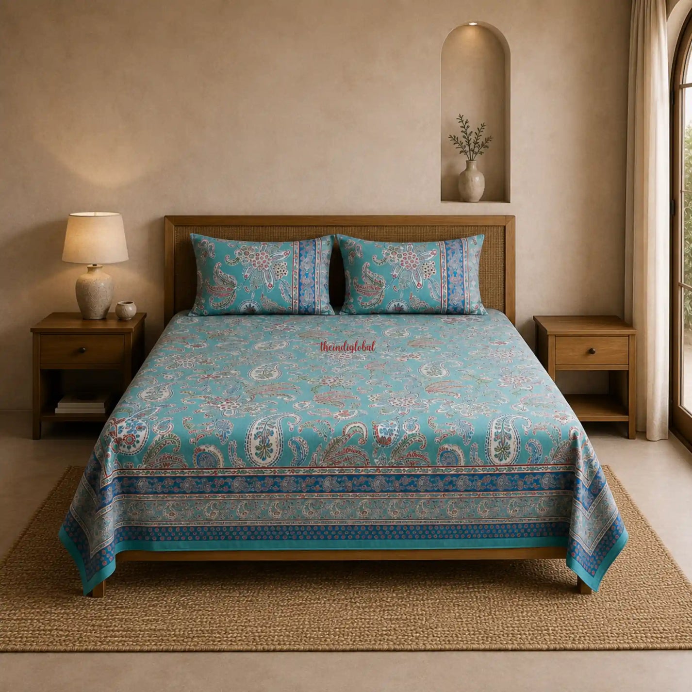Aqua_Teal_Hand_Block_Print_Cotton_Bedsheet_with_Two_Pillow_Covers1