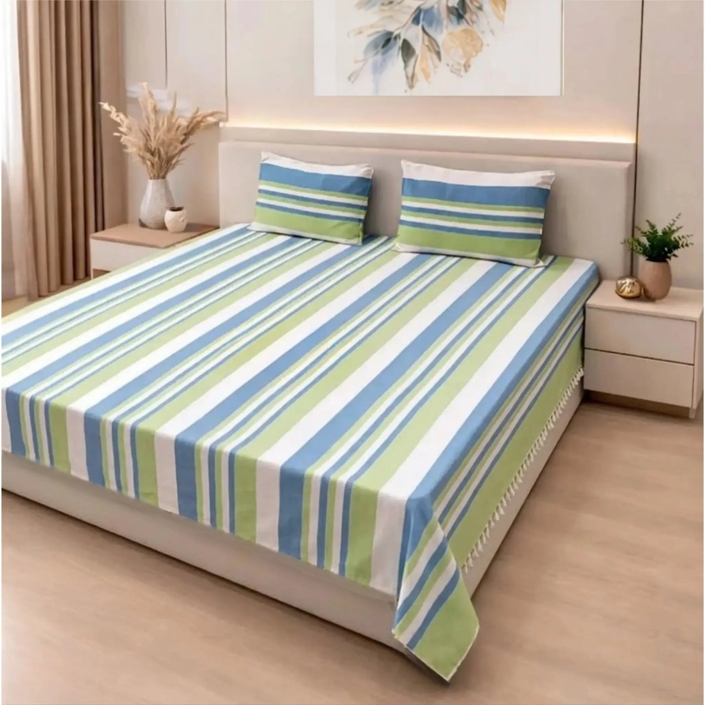 Bedsheet-with-Pillow-Covers-Blue-White-2