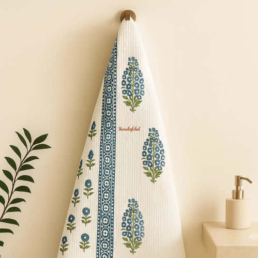 Blue-Daisy-Handblock-Waffle-Cotton-Body-Towel-1