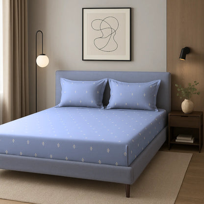 Blue 400TC Percale Hand Embroidered 100% Cotton Bedsheet