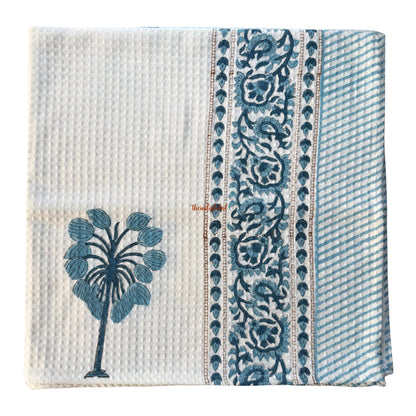 Blue Daisy Handblock Waffle Cotton Body Towel