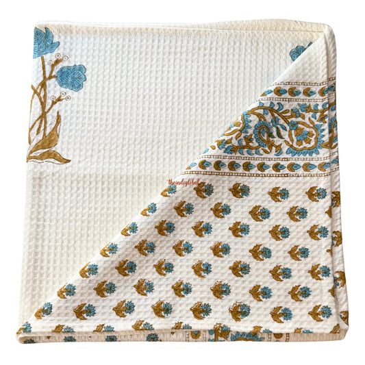 Blue Scarlet Handblock Waffle Cotton Body Towel