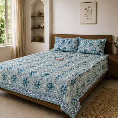 Blue_Hand_Block_Print_Cotton_Bedsheet_with_Two_Pillow_Covers_2
