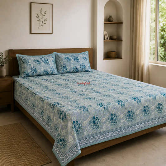 Blue_Hand_Block_Print_Cotton_Bedsheet_with_Two_Pillow_Covers_