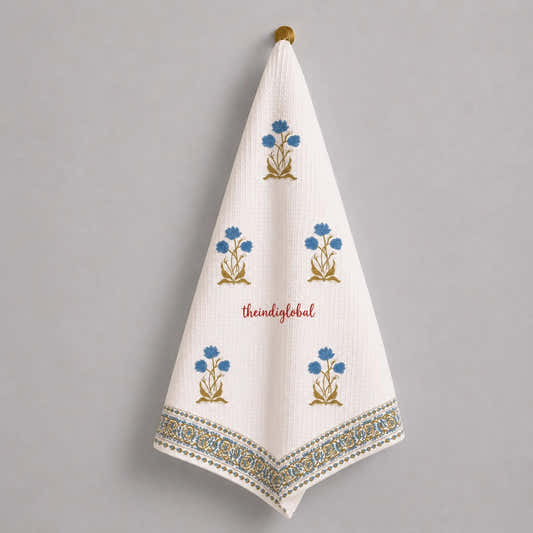 Blue Scarlet Handblock Waffle Cotton Body Towel