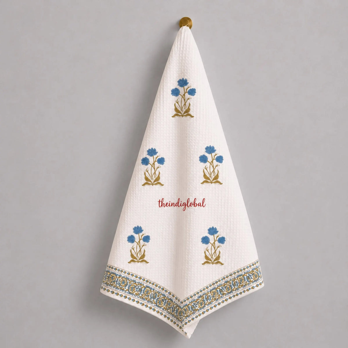 Blue Scarlet Handblock Waffle Cotton Body Towel