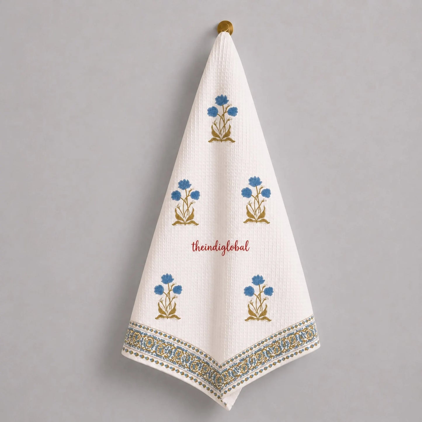 Blue Scarlet Handblock Waffle Cotton Body Towel
