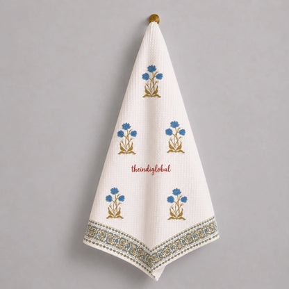 Blue Scarlet Handblock Waffle Cotton Body Towel
