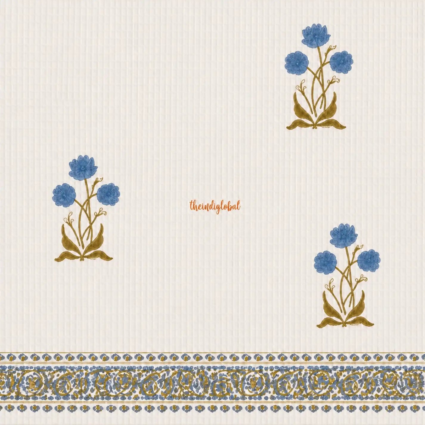 Blue Scarlet Handblock Waffle Cotton Body Towel 1