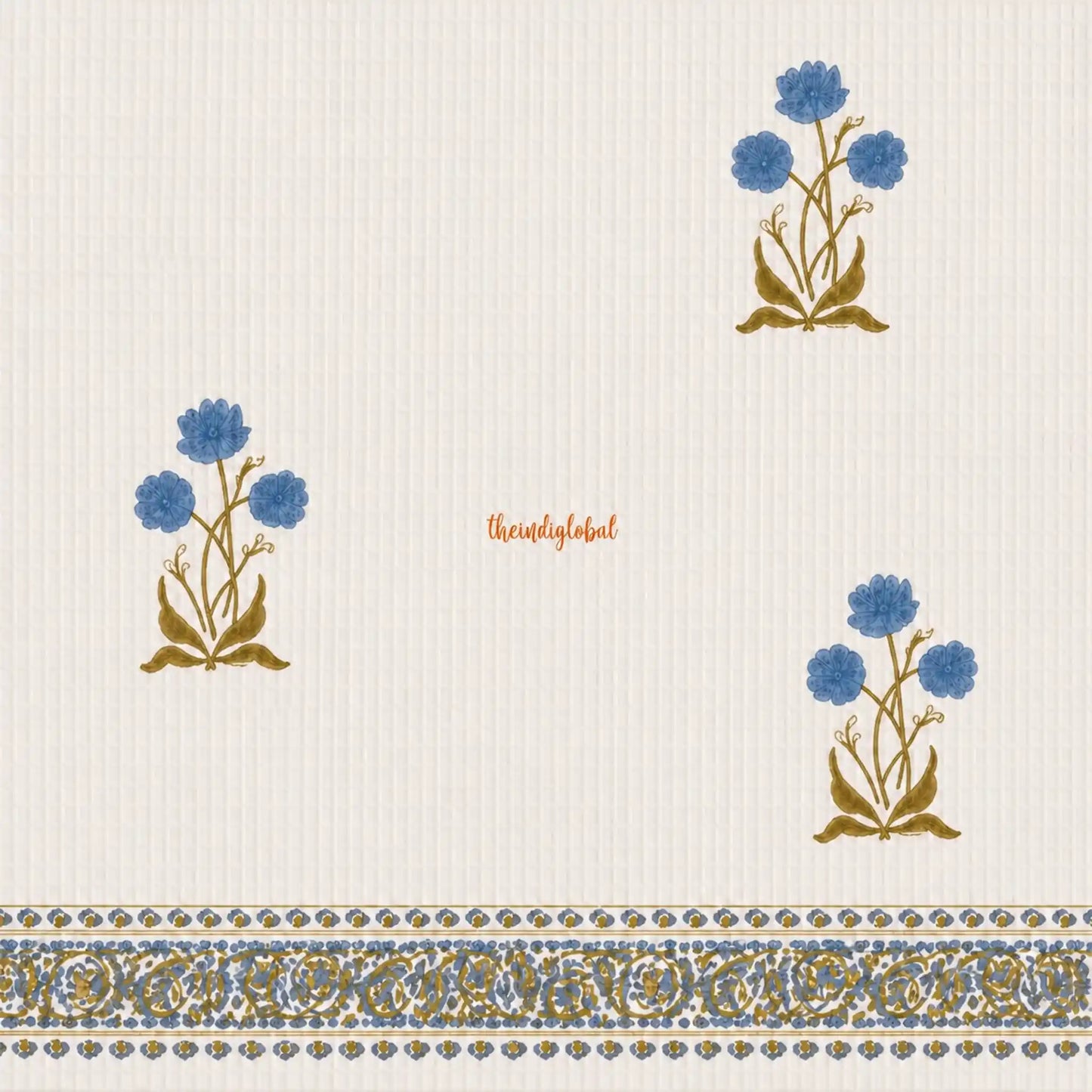 Blue Scarlet Handblock Waffle Cotton Body Towel 1