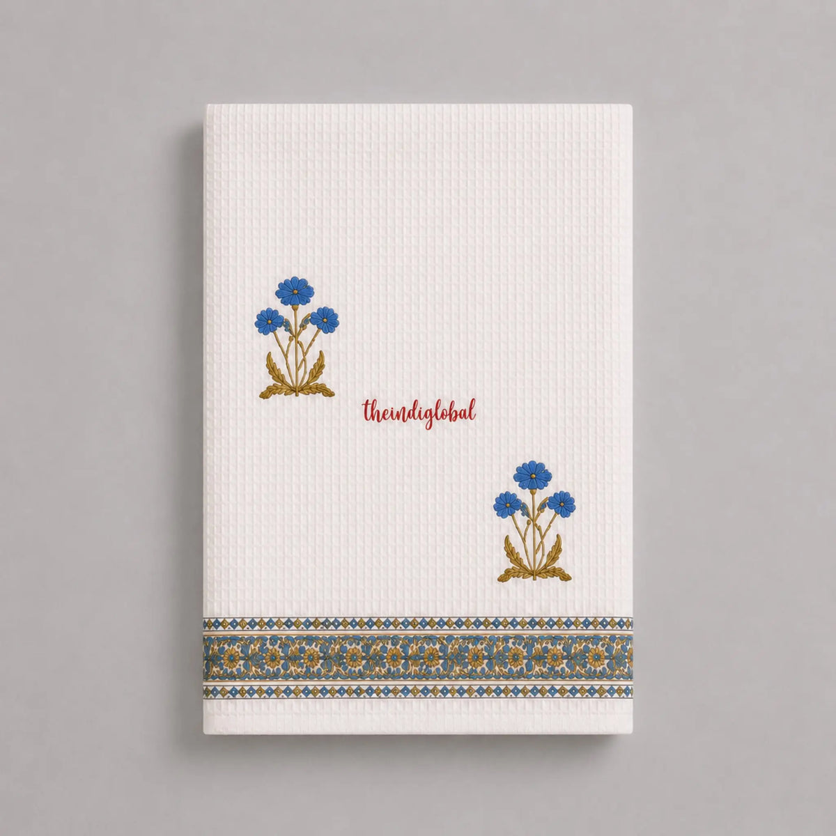 Blue Scarlet Handblock Waffle Cotton Body Towel 2