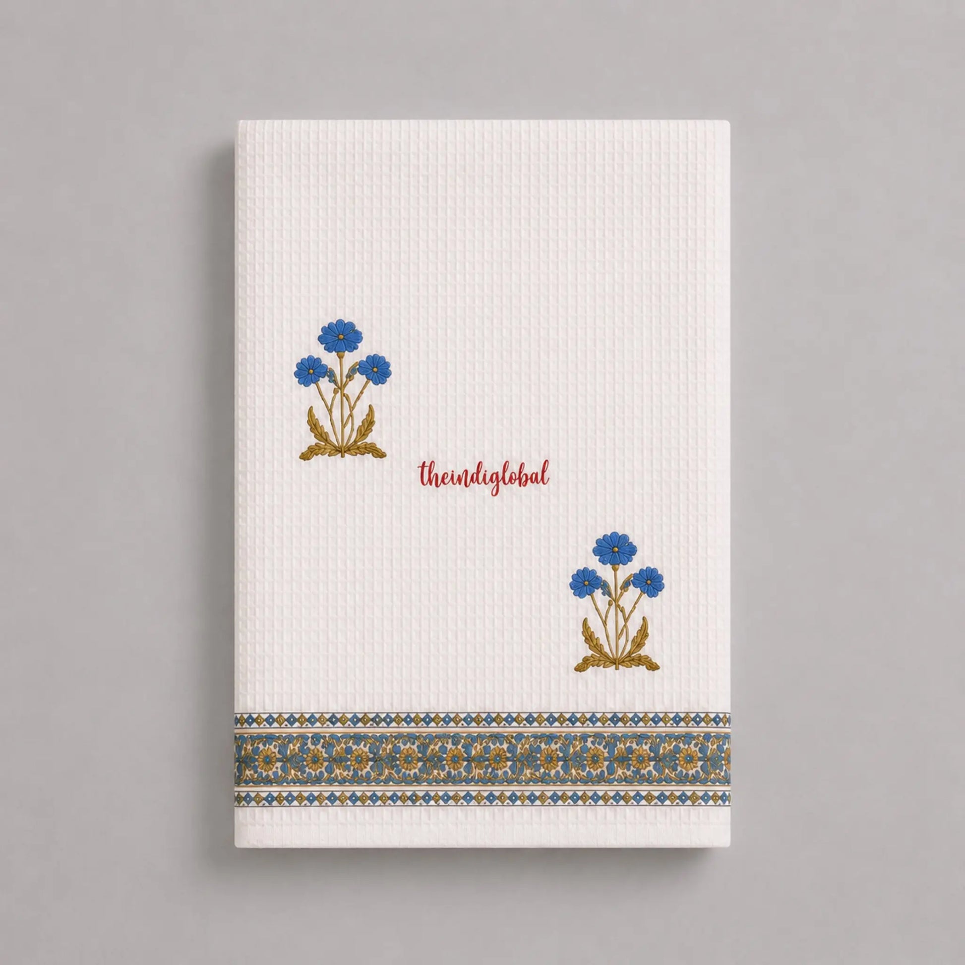 Blue Scarlet Handblock Waffle Cotton Body Towel 2