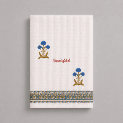 Blue Scarlet Handblock Waffle Cotton Body Towel 2