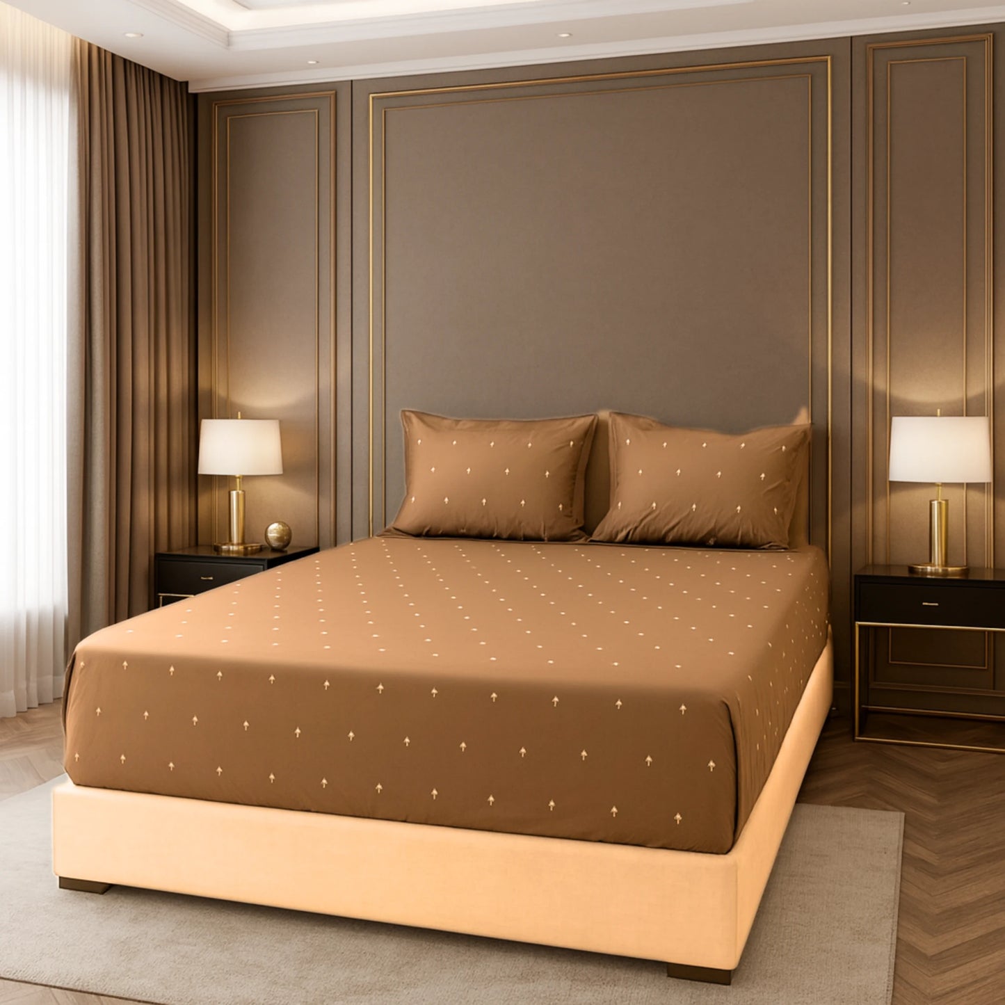 Brown 400TC Percale Hand Embroidered 100% Cotton Bedsheet