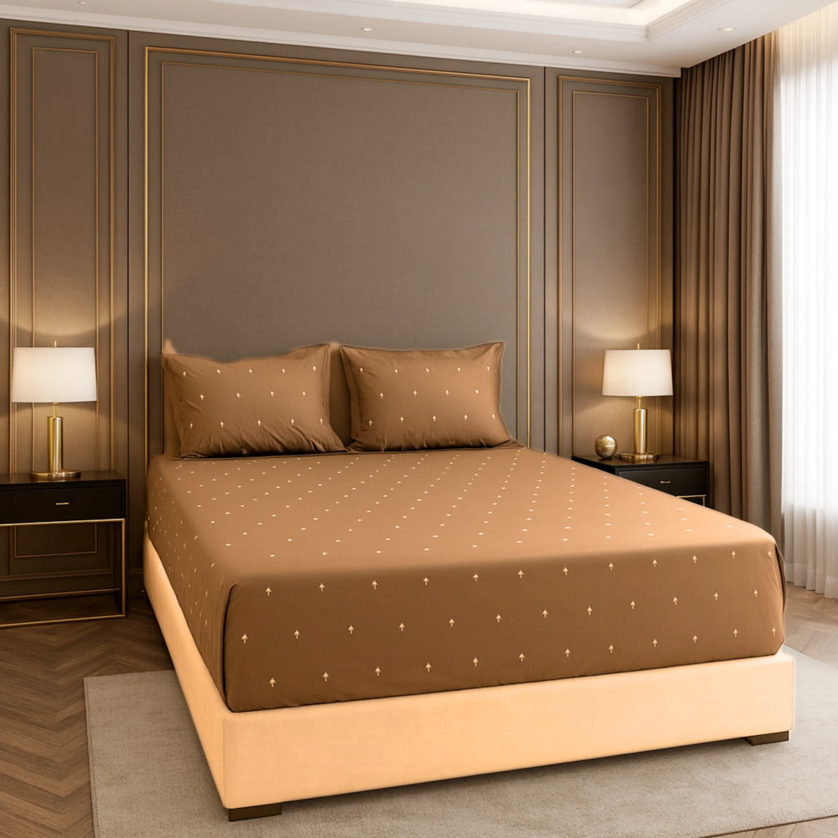 Brown 400TC Percale Hand Embroidered 100 Cotton Bedsheet 5