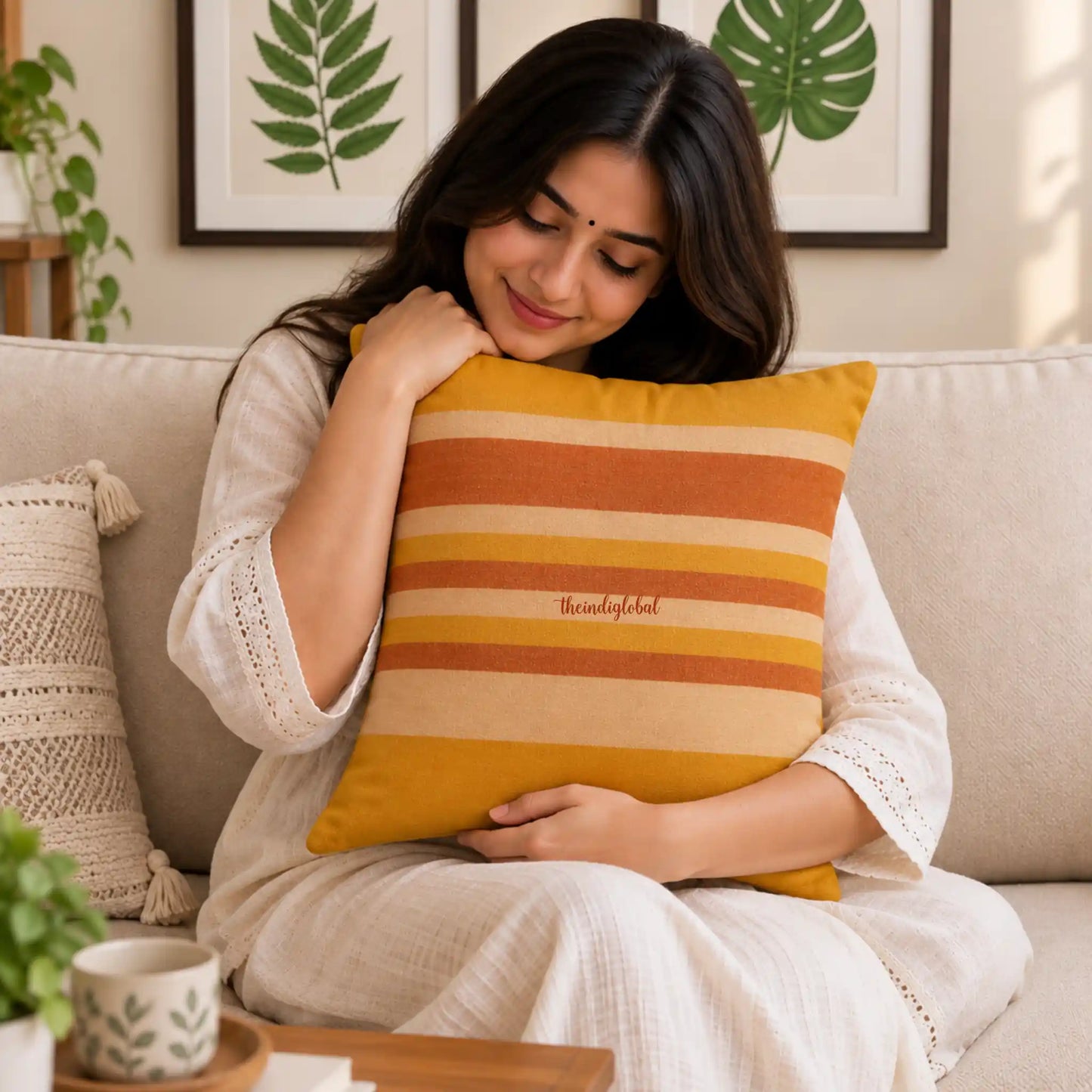 Brown Handloom Cotton Cushion Cover