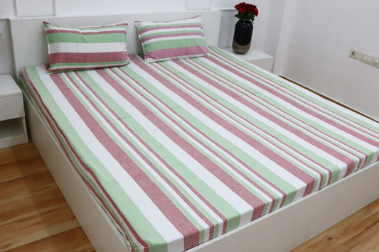 Handloom Cotton Bedsheet with Pillow Covers King Size Pink