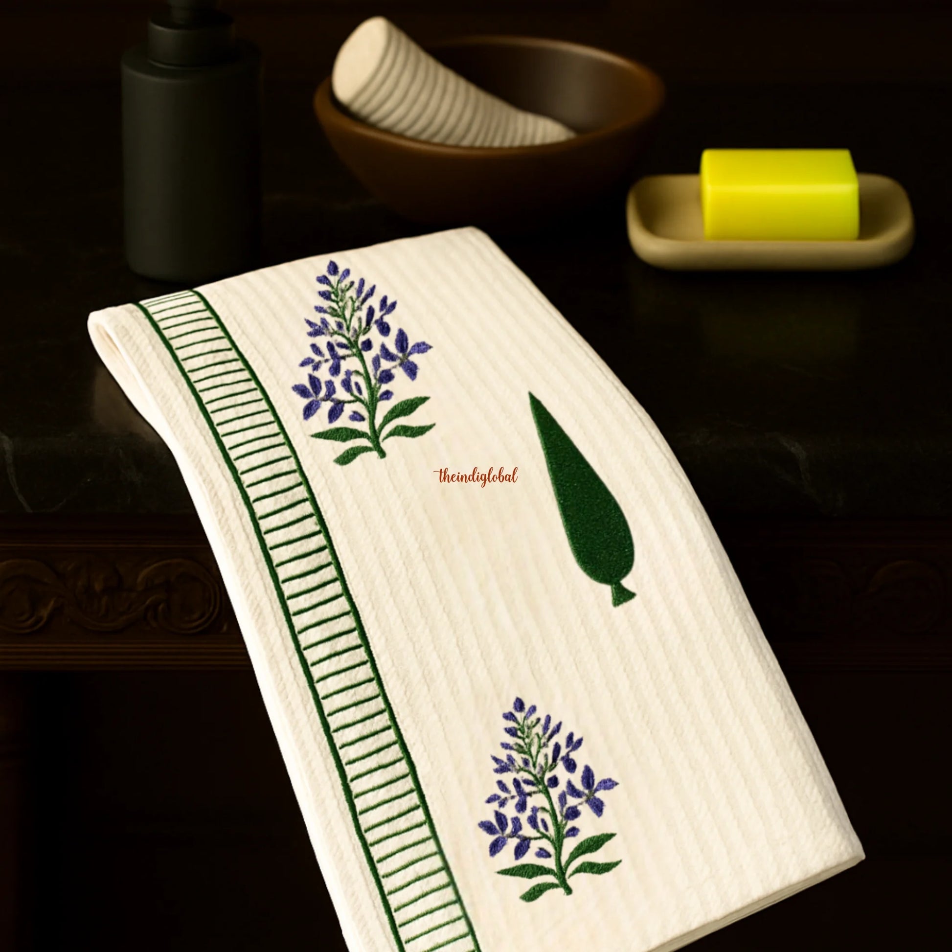 Cypress Handblock Waffle Cotton Body Towel 3