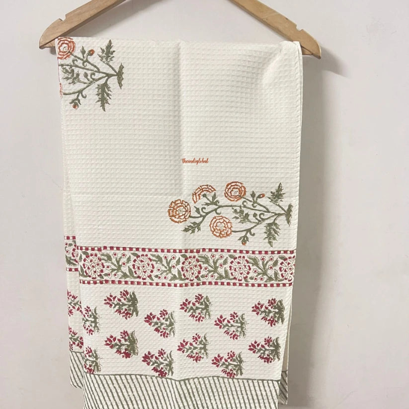English Ivy Handblock Waffle Cotton Body Towel