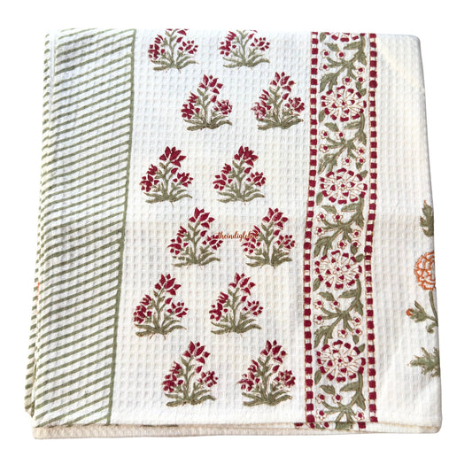 English Ivy Handblock Waffle Cotton Body Towel