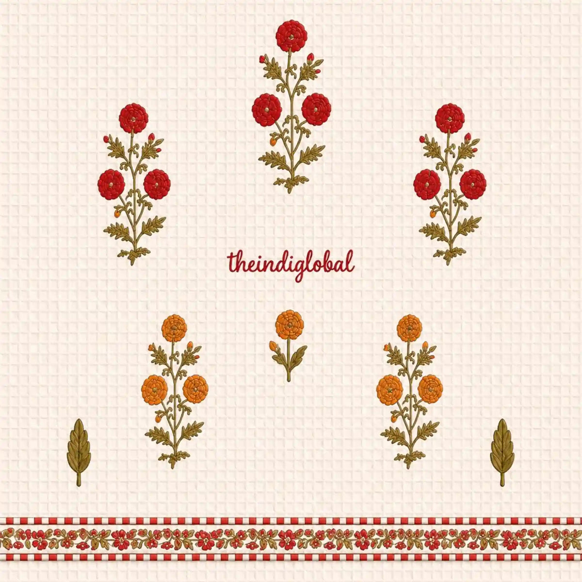 English Ivy Handblock Waffle Cotton Body Towel 