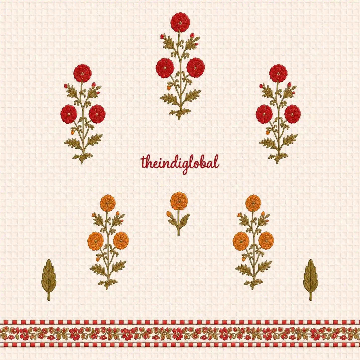 English Ivy Handblock Waffle Cotton Body Towel 