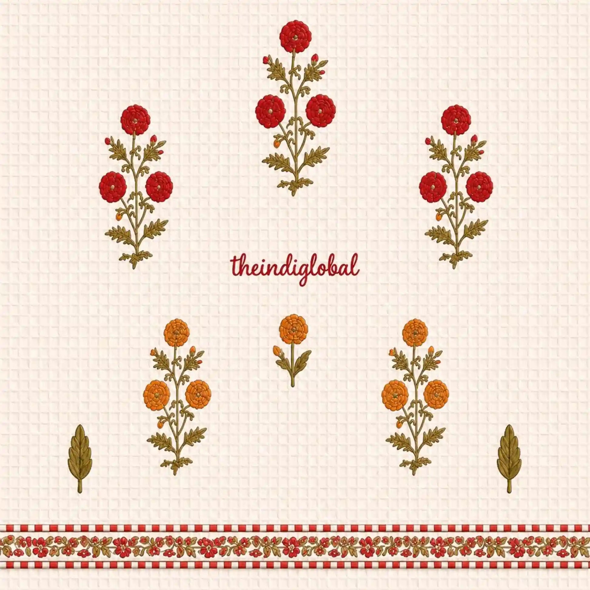 English Ivy Handblock Waffle Cotton Body Towel 