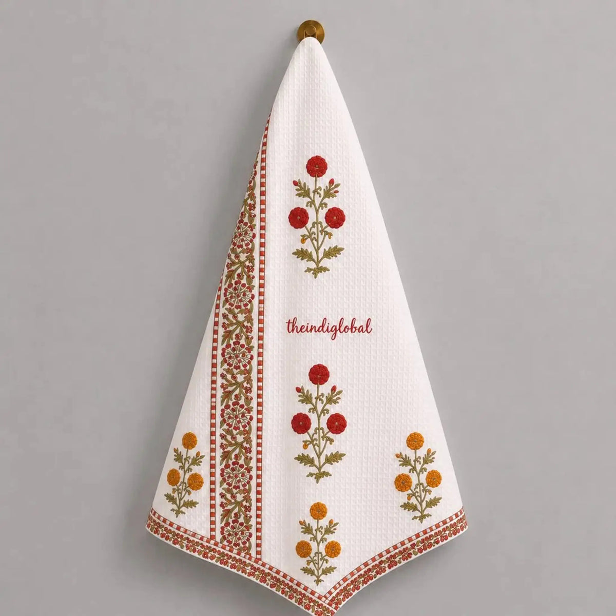 English Ivy Handblock Waffle Cotton Body Towel 2
