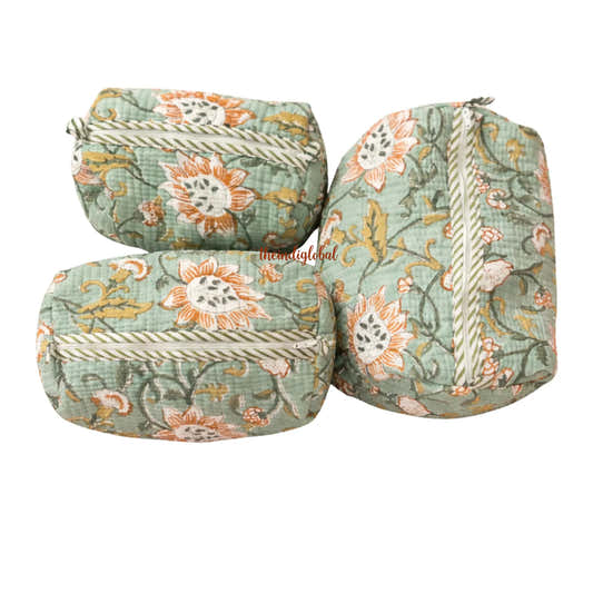 Green Travel Pouch Set of 3