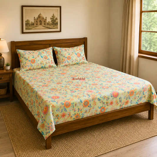 Green_Hand_Block_Print_Cotton_Bedsheet_with_Two_Pillow_Covers_2