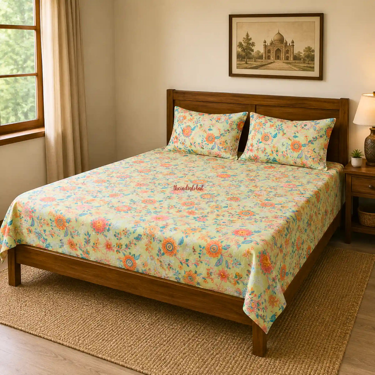 Green_Hand_Block_Print_Cotton_Bedsheet_with_Two_Pillow_Covers_1