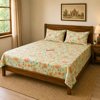 Green_Hand_Block_Print_Cotton_Bedsheet_with_Two_Pillow_Covers_1