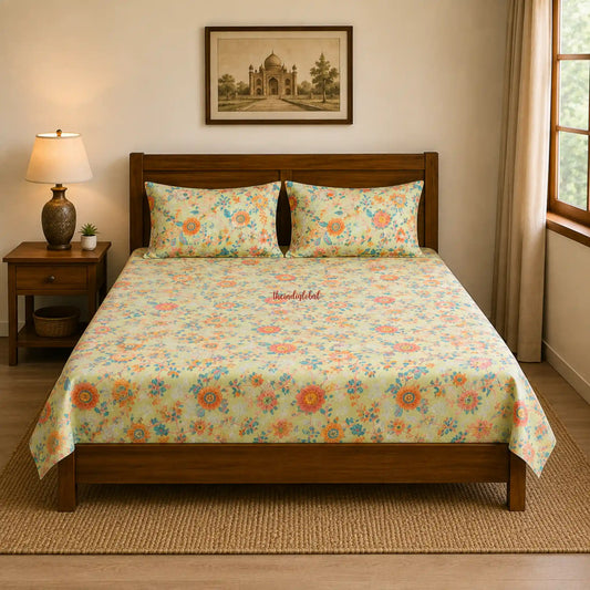 Green_Hand_Block_Print_Cotton_Bedsheet_with_Two_Pillow_Covers_