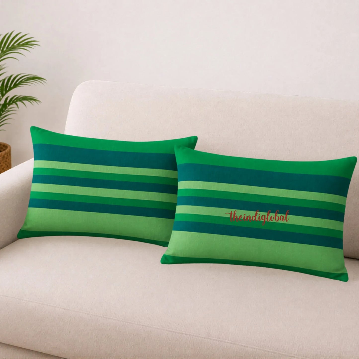 Green Handloom Cotton Pillow Covers