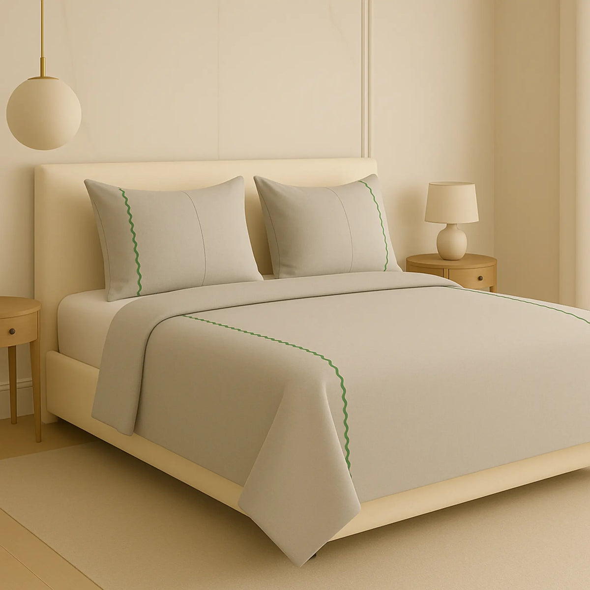 Grey-Green 400TC Percale Hand Embroidered 100 Cotton Bedsheet 1
