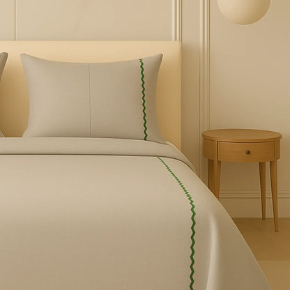 Grey-Green 400TC Percale Hand Embroidered 100_ Cotton Bedsheet