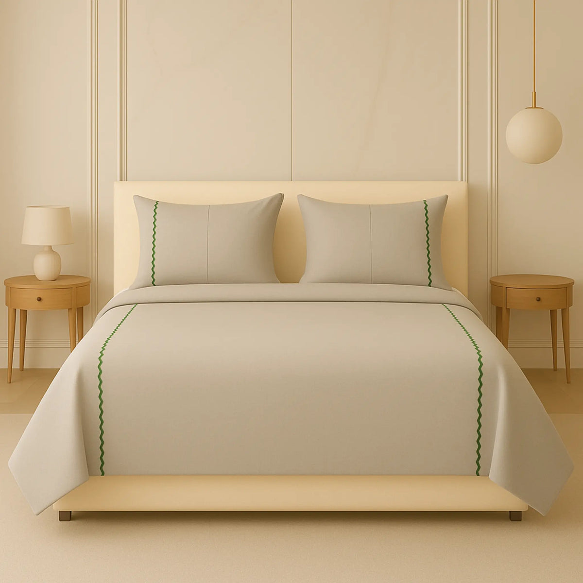 Grey-Green 400TC Percale Hand Embroidered 100 Cotton Bedsheet 5