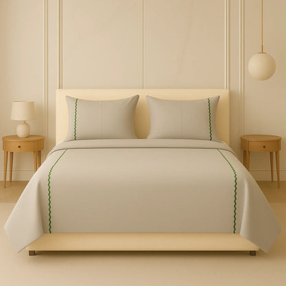 Grey-Green 400TC Percale Hand Embroidered 100_ Cotton Bedsheet