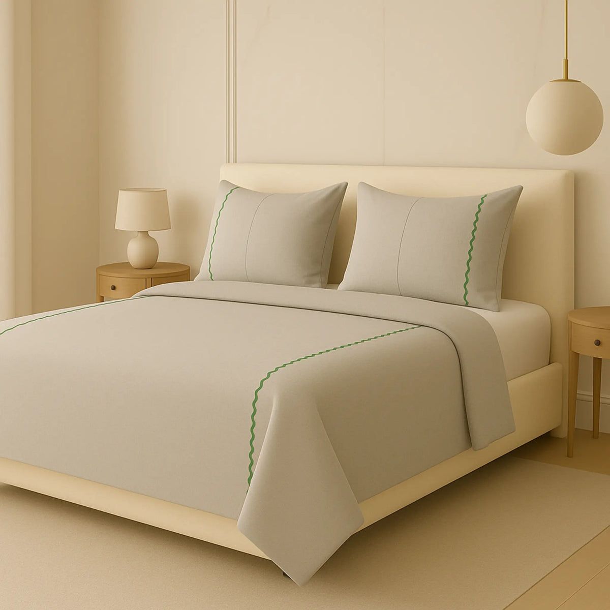 Grey-Green 400TC Percale Hand Embroidered 100 Cotton Bedsheet 6