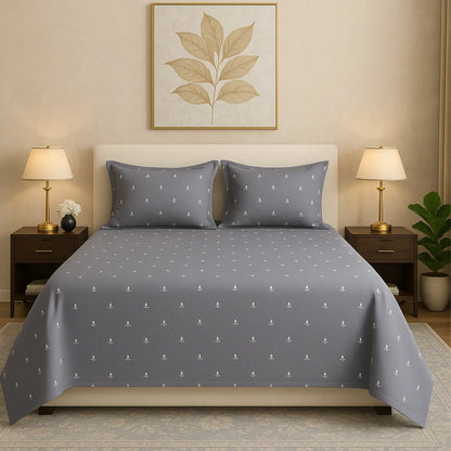 Grey 400TC Percale Hand Embroidered 100% Cotton Bedsheet