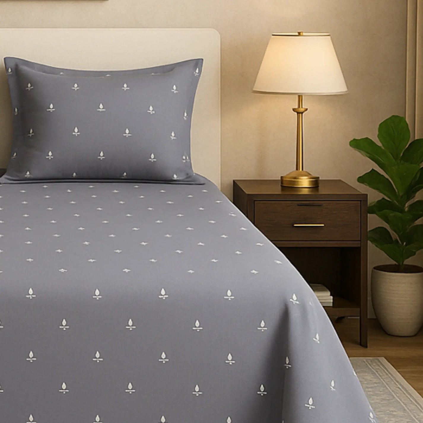 Grey 400TC Percale Hand Embroidered 100 Cotton Bedsheet 4